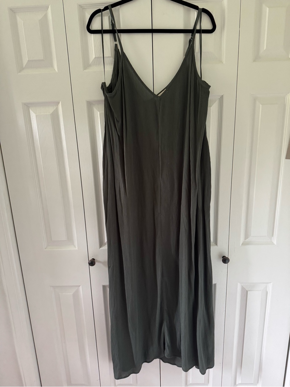 Linen V-Neck Olive Green Slip Dress